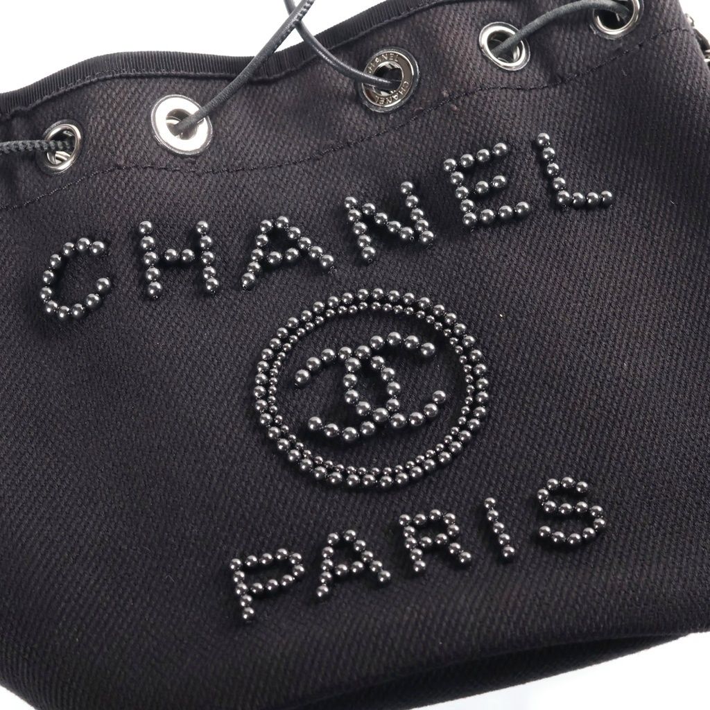Chanel Deauville Drawstring Shoulder Bag Canvas Black — view 7