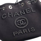 Chanel Deauville Drawstring Shoulder Bag Canvas Black — view 7