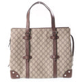 Gucci GG Supreme Tote Bag Brown Beige Leather Silver