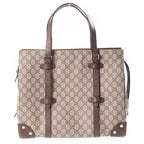 Gucci GG Supreme Tote Bag Brown Beige Leather Silver