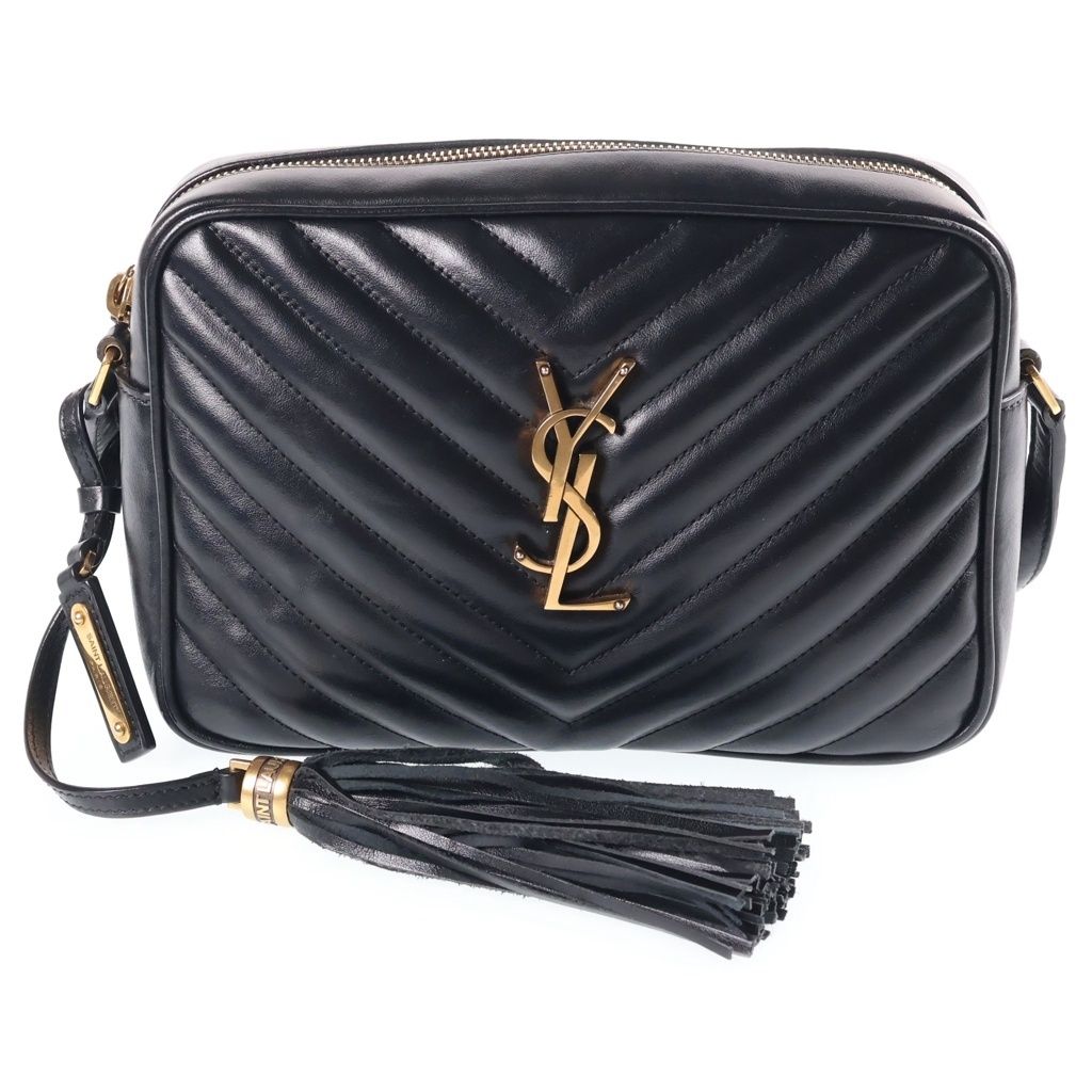 Saint Laurent Lou Fringe Camera Bag Black Leather Gold
