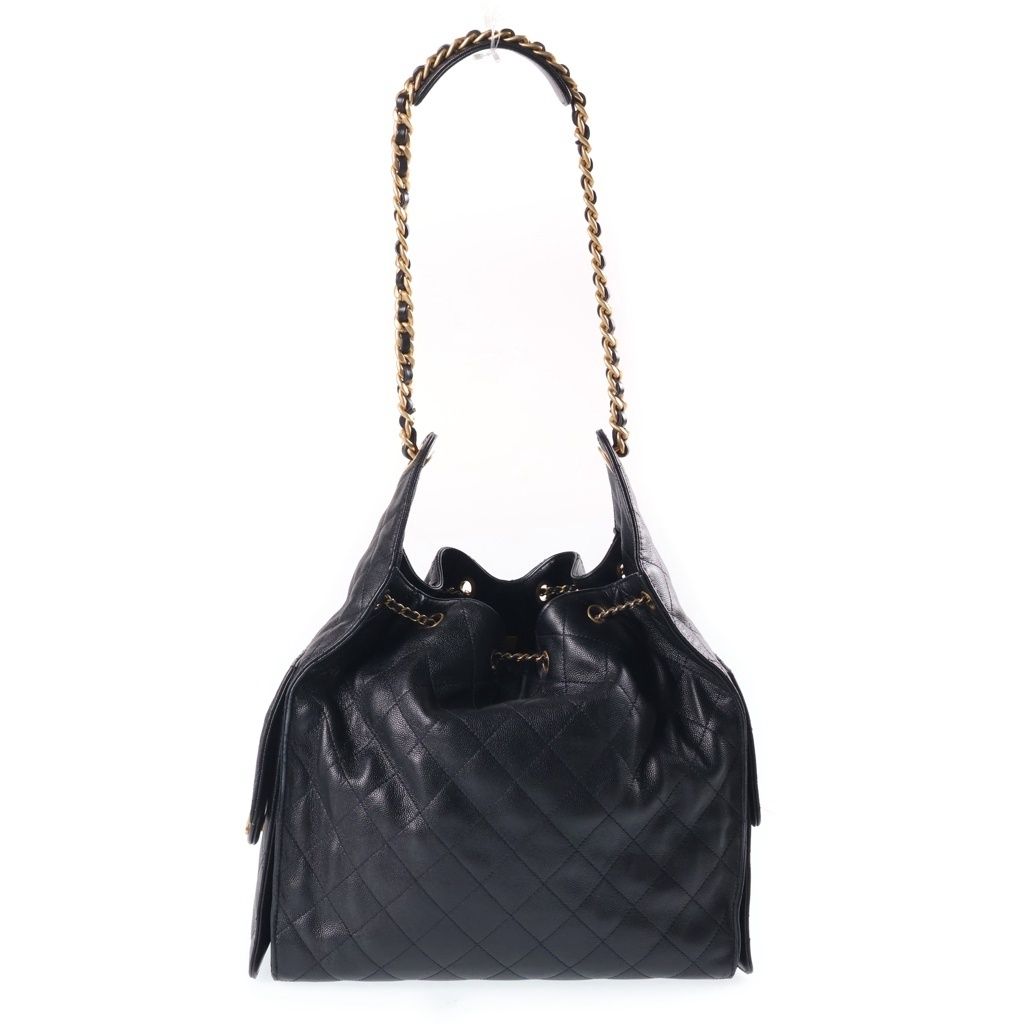 Chanel 25 Medium Black Caviar Leather Gold — view 2