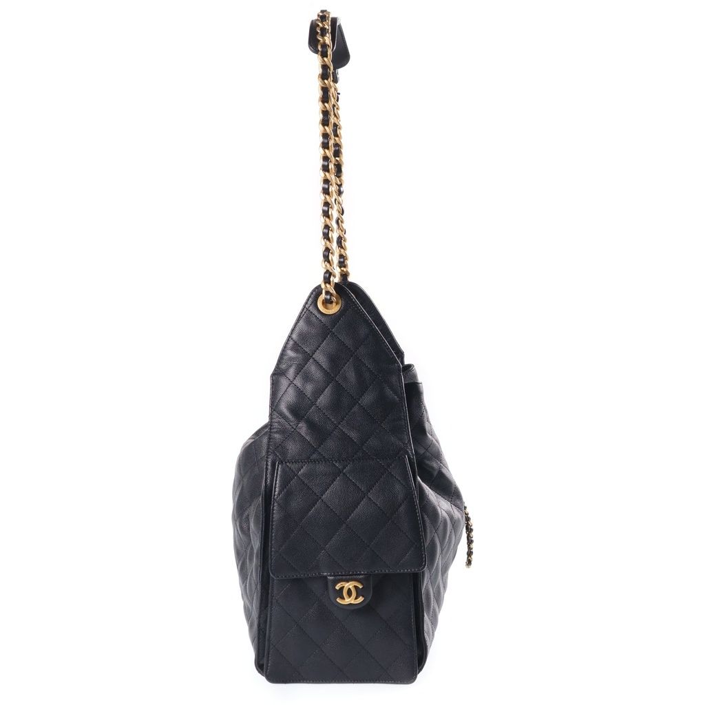 Chanel 25 Medium Black Caviar Leather Gold — view 3