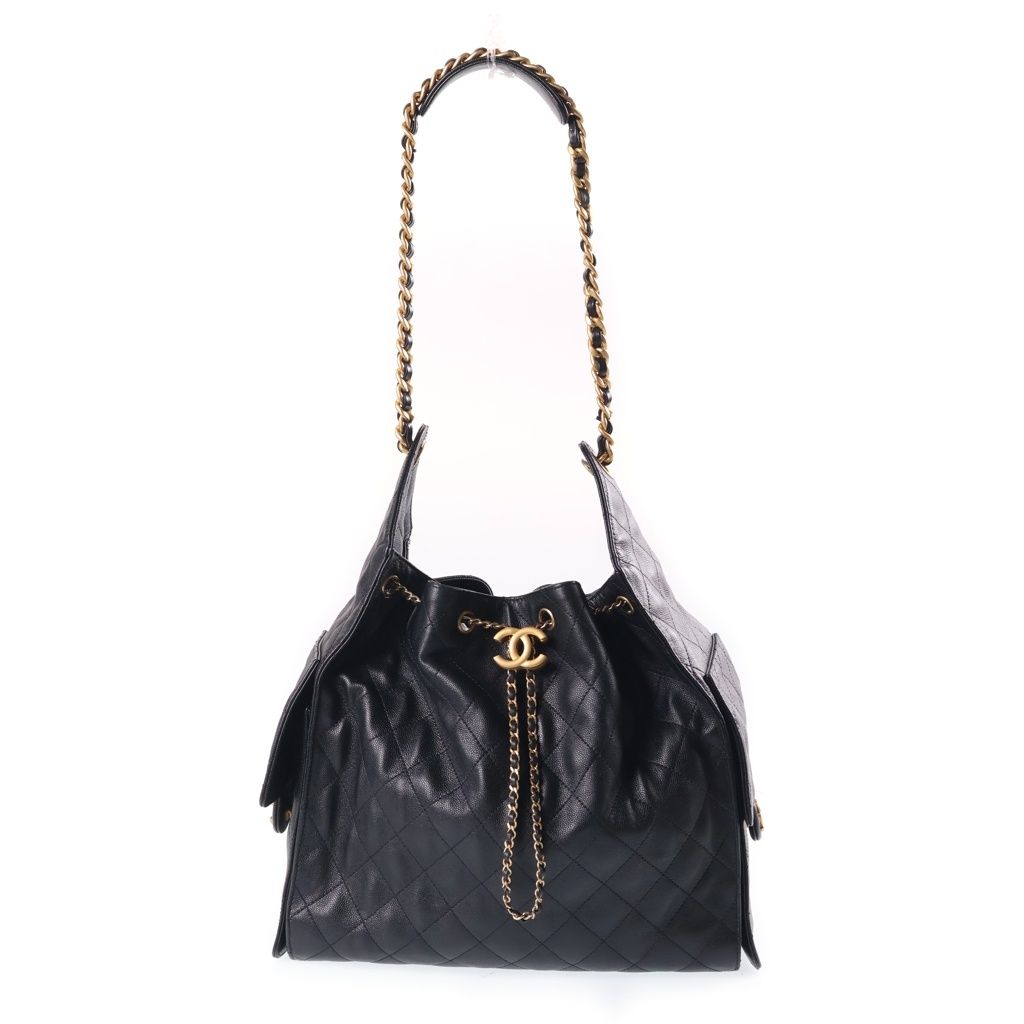 Chanel 25 Medium Black Caviar Leather Gold