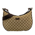 Gucci Shoulder Bag GG Pattern Beige Dark Brown Leather