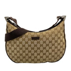 Gucci Shoulder Bag GG Pattern Beige Dark Brown Leather