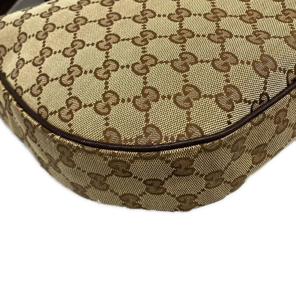Gucci Shoulder Bag GG Pattern Beige Dark Brown Leather — view 6