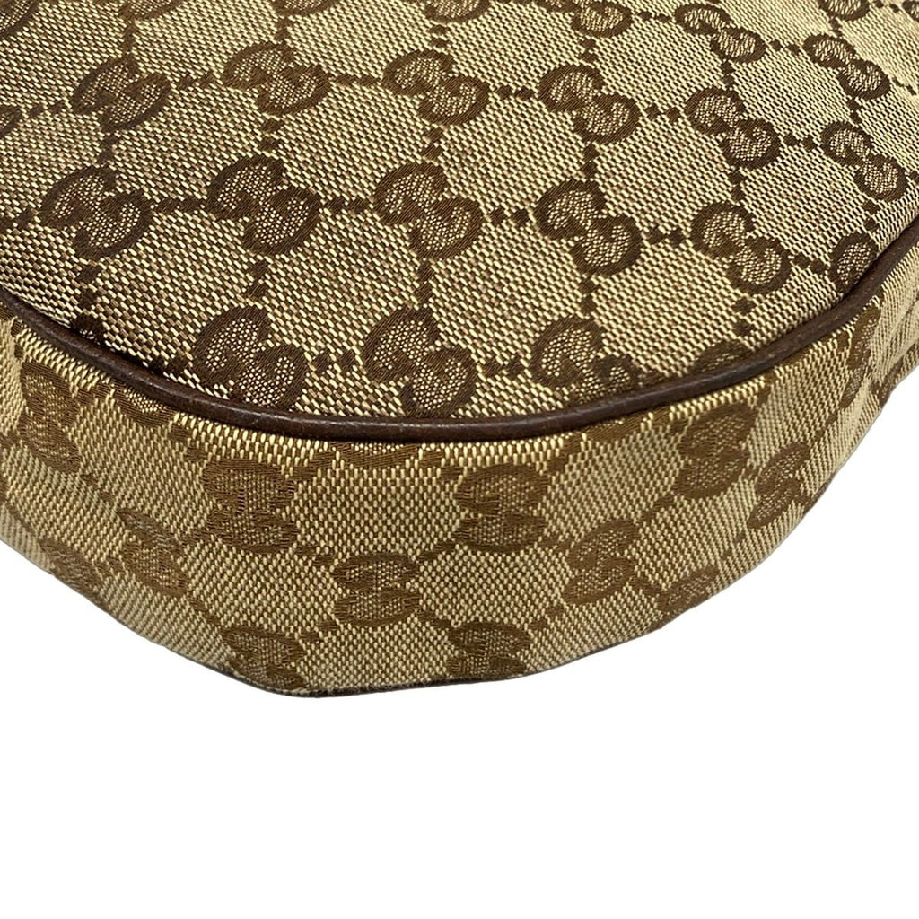 Gucci Shoulder Bag GG Pattern Beige Dark Brown Leather — view 6