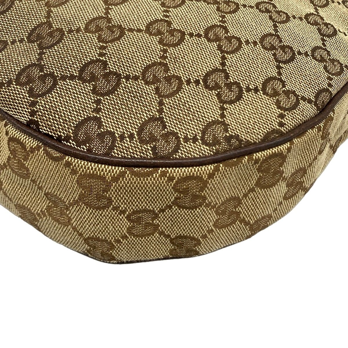Gucci Shoulder Bag GG Pattern Beige Dark Brown Leather — view 6
