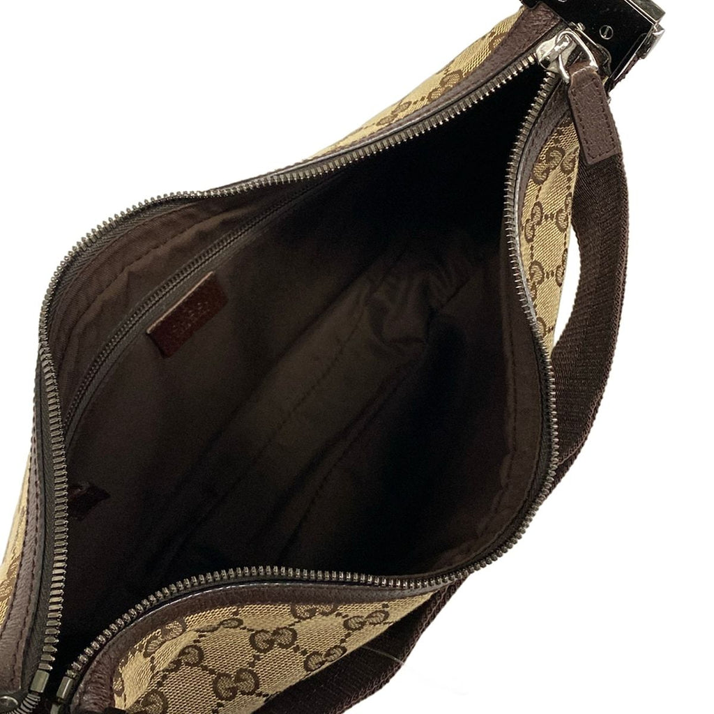 Gucci Shoulder Bag GG Pattern Beige Dark Brown Leather — view 7