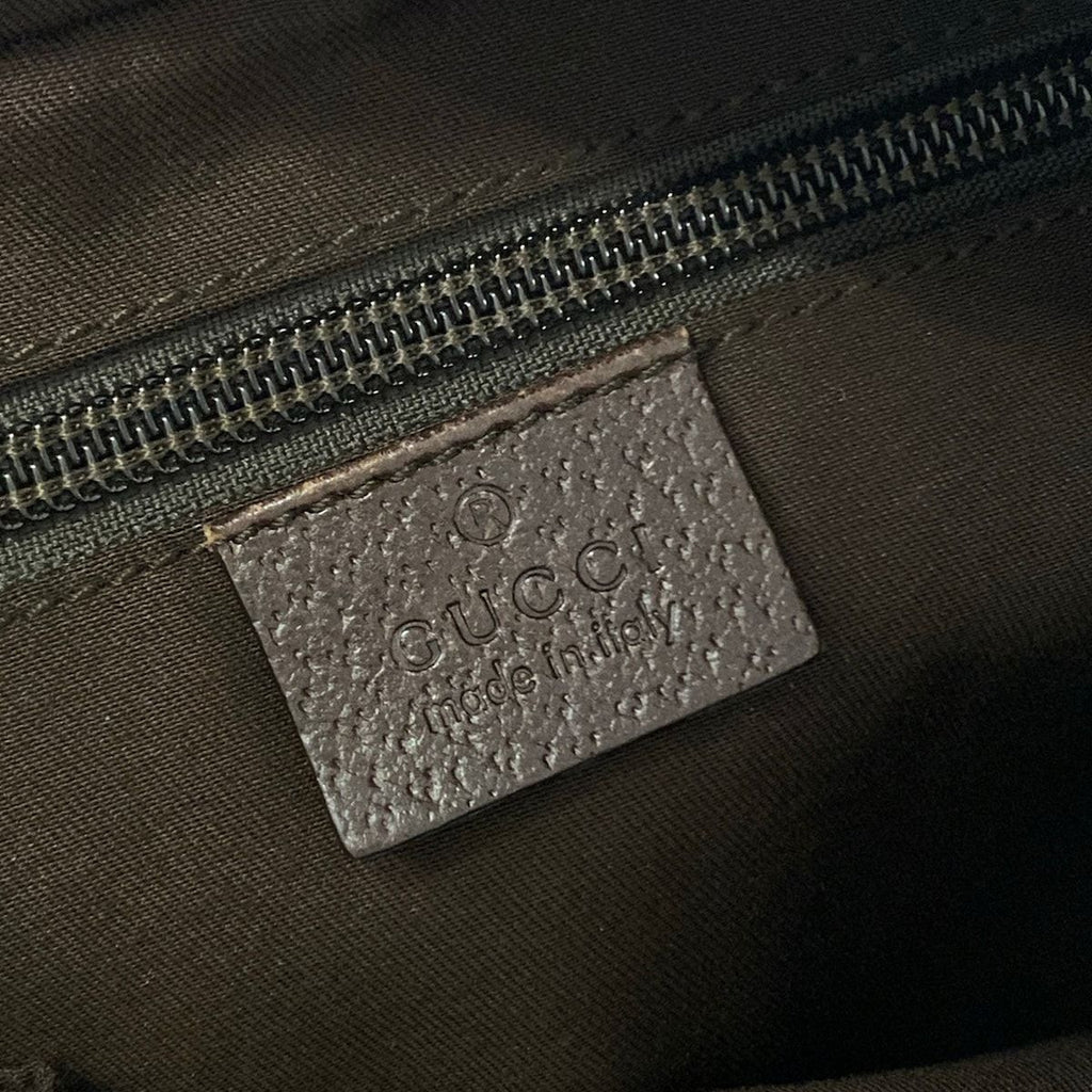 Gucci Shoulder Bag GG Pattern Beige Dark Brown Leather — view 8