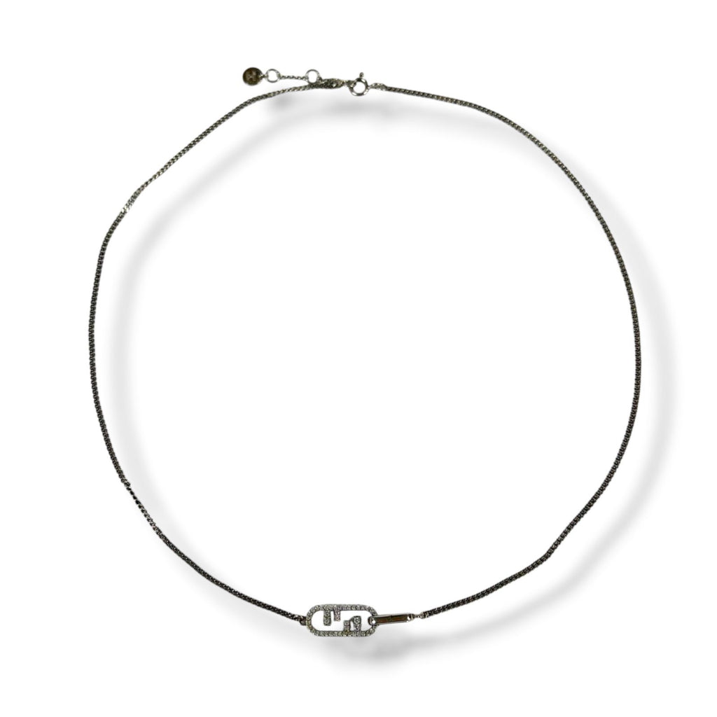 Fendi Wnecklace Olock Metal O'lock Rhinestone Necklace Silver Colored — view 7