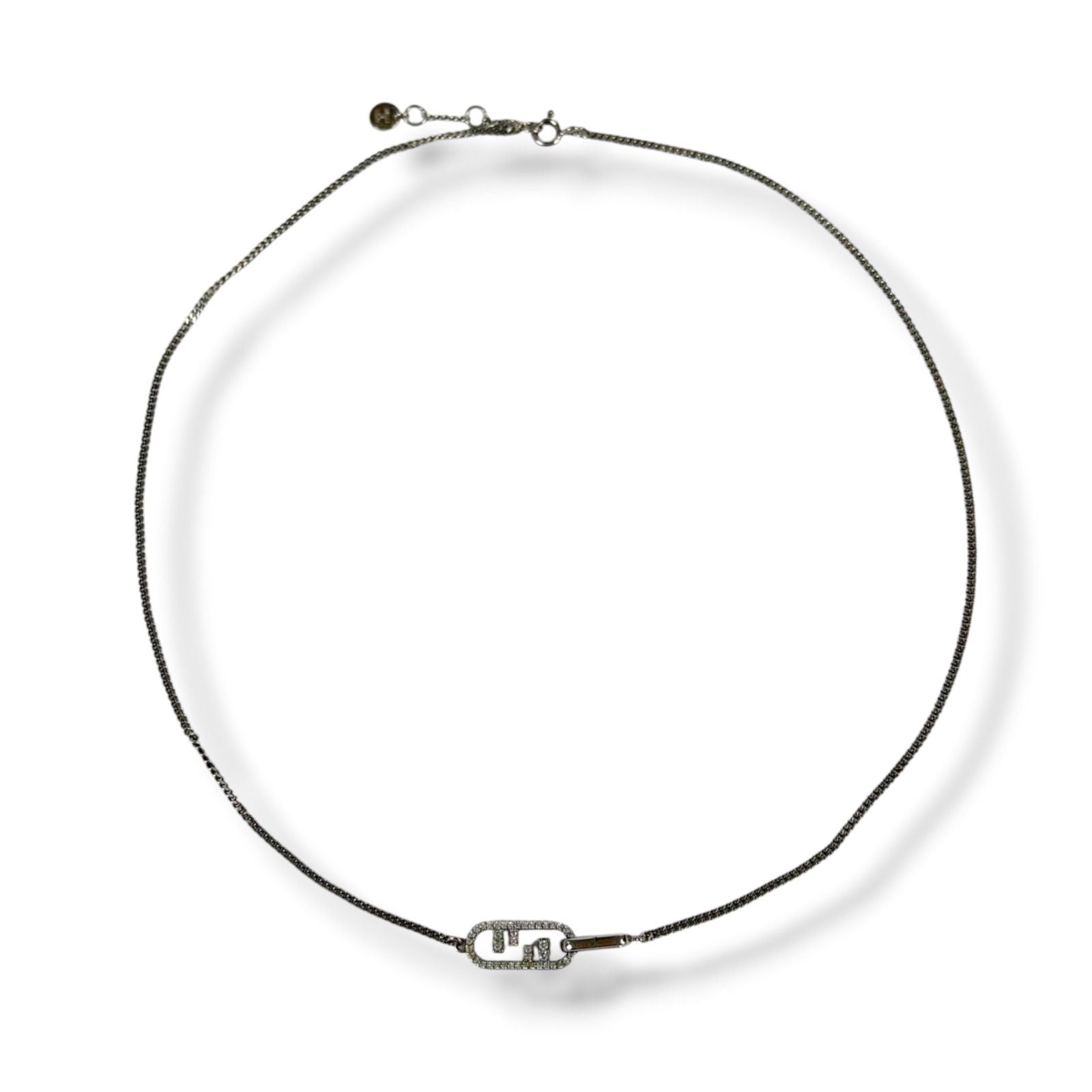Fendi Wnecklace Olock Metal O'lock Rhinestone Necklace Silver Colored — view 7