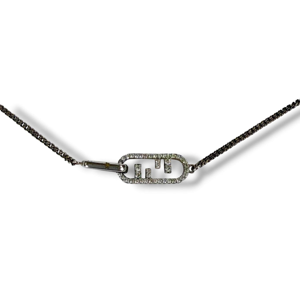 Fendi Wnecklace Olock Metal O'lock Rhinestone Necklace Silver Colored — view 2