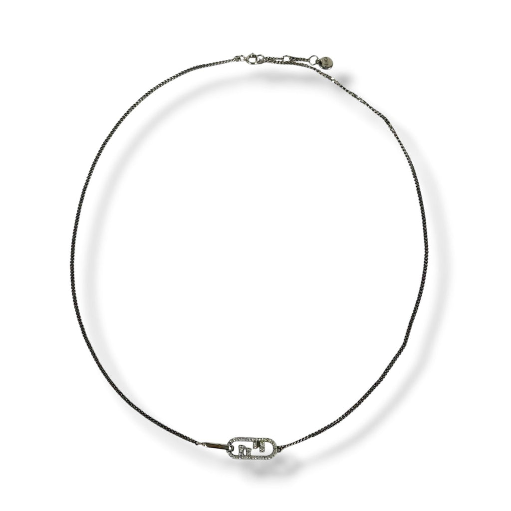 Fendi Wnecklace Olock Metal O'lock Rhinestone Necklace Silver Colored — view 6