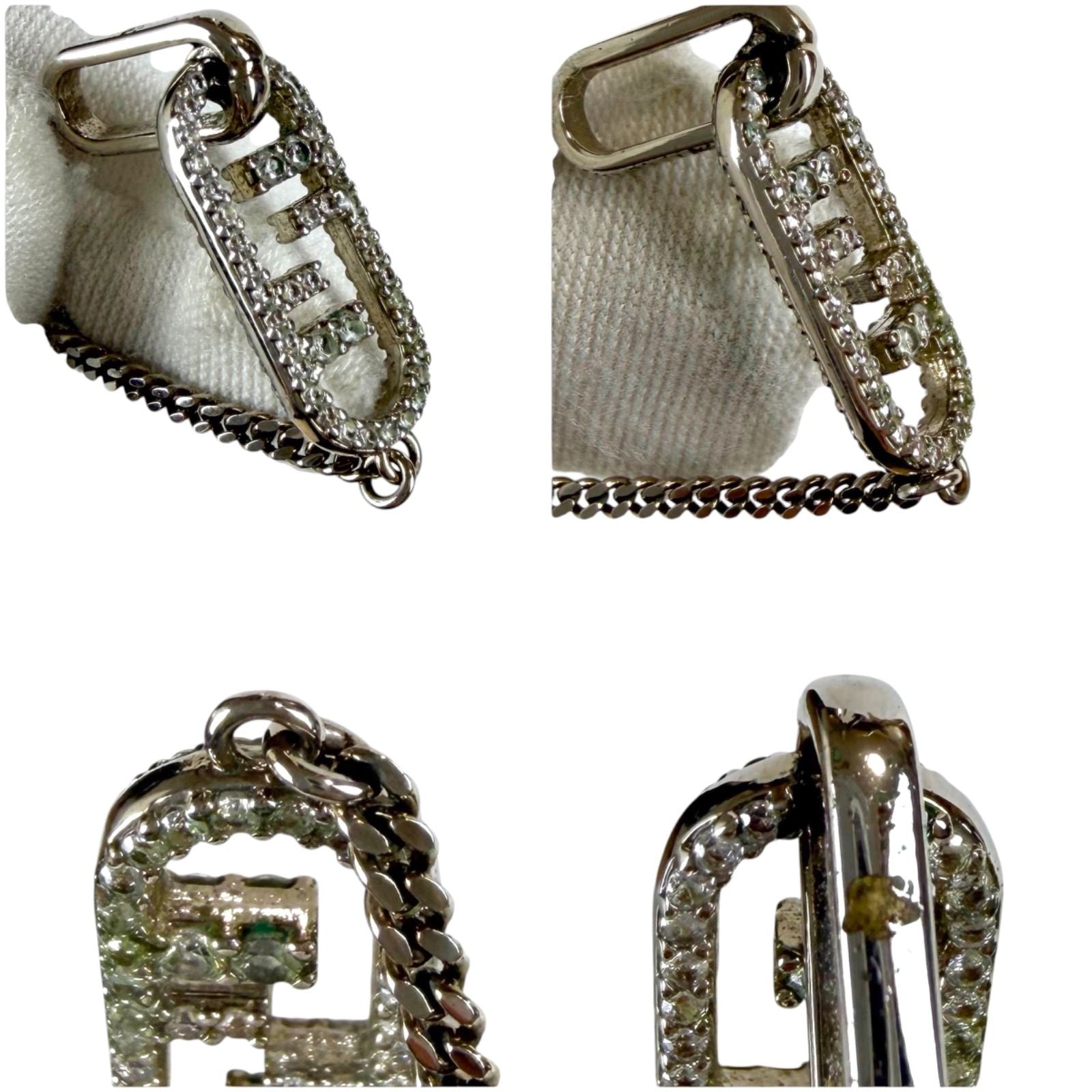 Fendi Wnecklace Olock Metal O'lock Rhinestone Necklace Silver Colored — view 8