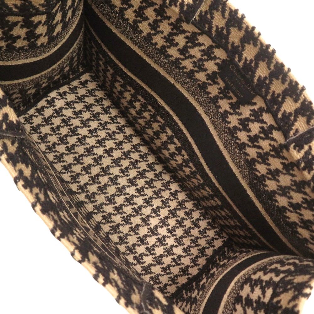 Dior Book Tote Bag Medium Houndstooth Pattern Canvas Beige Black — view 6