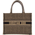 Dior Book Tote Bag Medium Houndstooth Pattern Canvas Beige Black