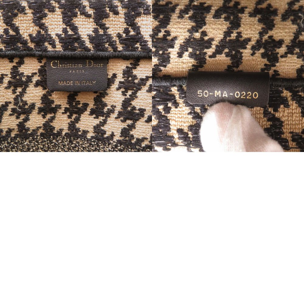 Dior Book Tote Bag Medium Houndstooth Pattern Canvas Beige Black — view 8