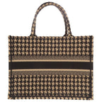 Dior Book Tote Bag Medium Houndstooth Pattern Canvas Beige Black — view 2