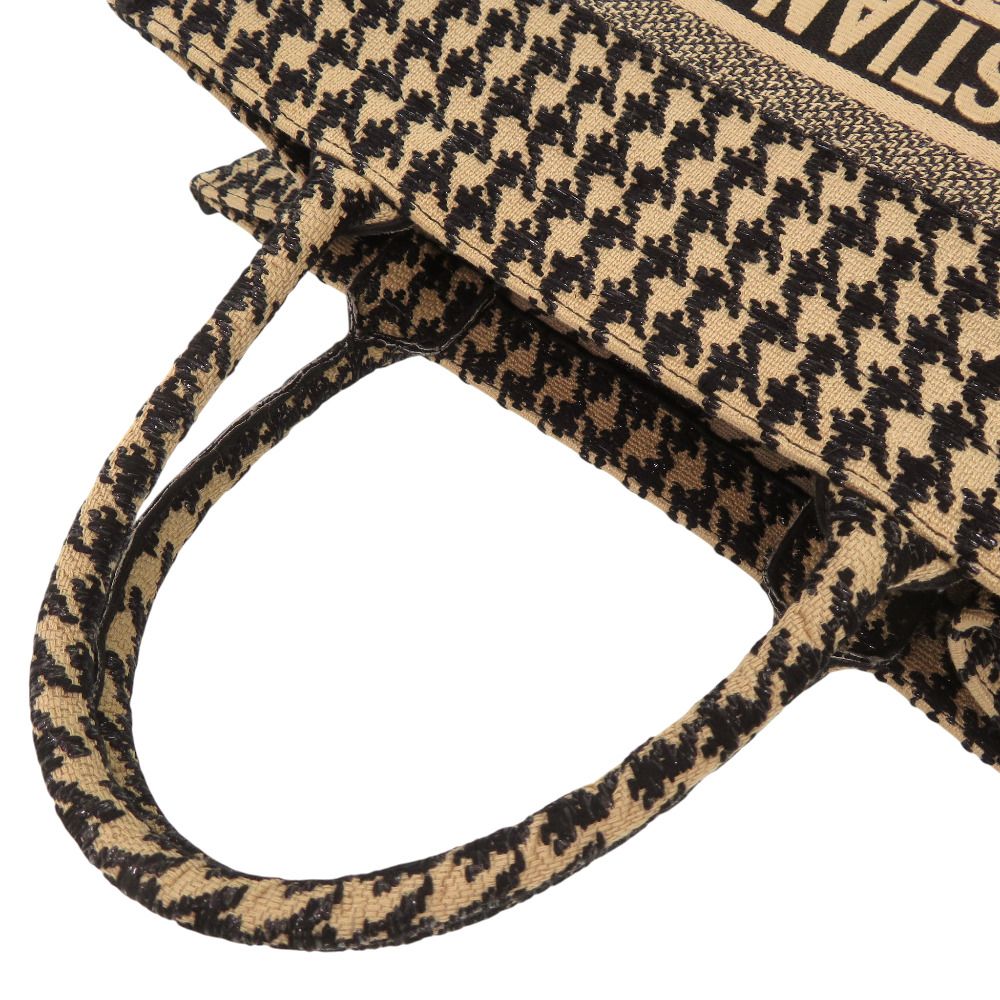 Dior Book Tote Bag Medium Houndstooth Pattern Canvas Beige Black — view 5