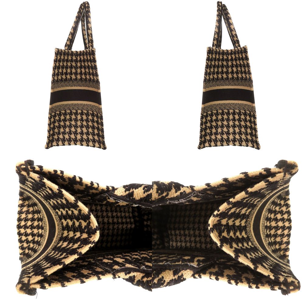 Dior Book Tote Bag Medium Houndstooth Pattern Canvas Beige Black — view 7