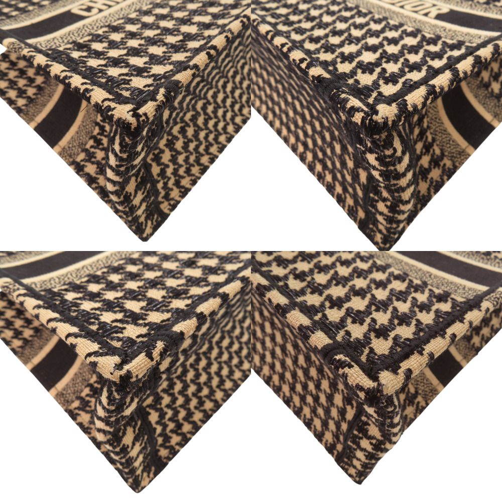 Dior Book Tote Bag Medium Houndstooth Pattern Canvas Beige Black — view 3