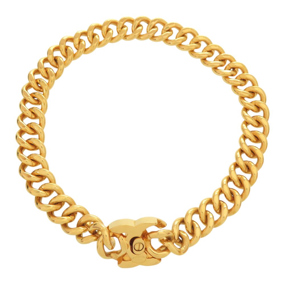 Chanel CC Logo Turnlock Vintage Choker Metal Gold 95 Necklace — view 3