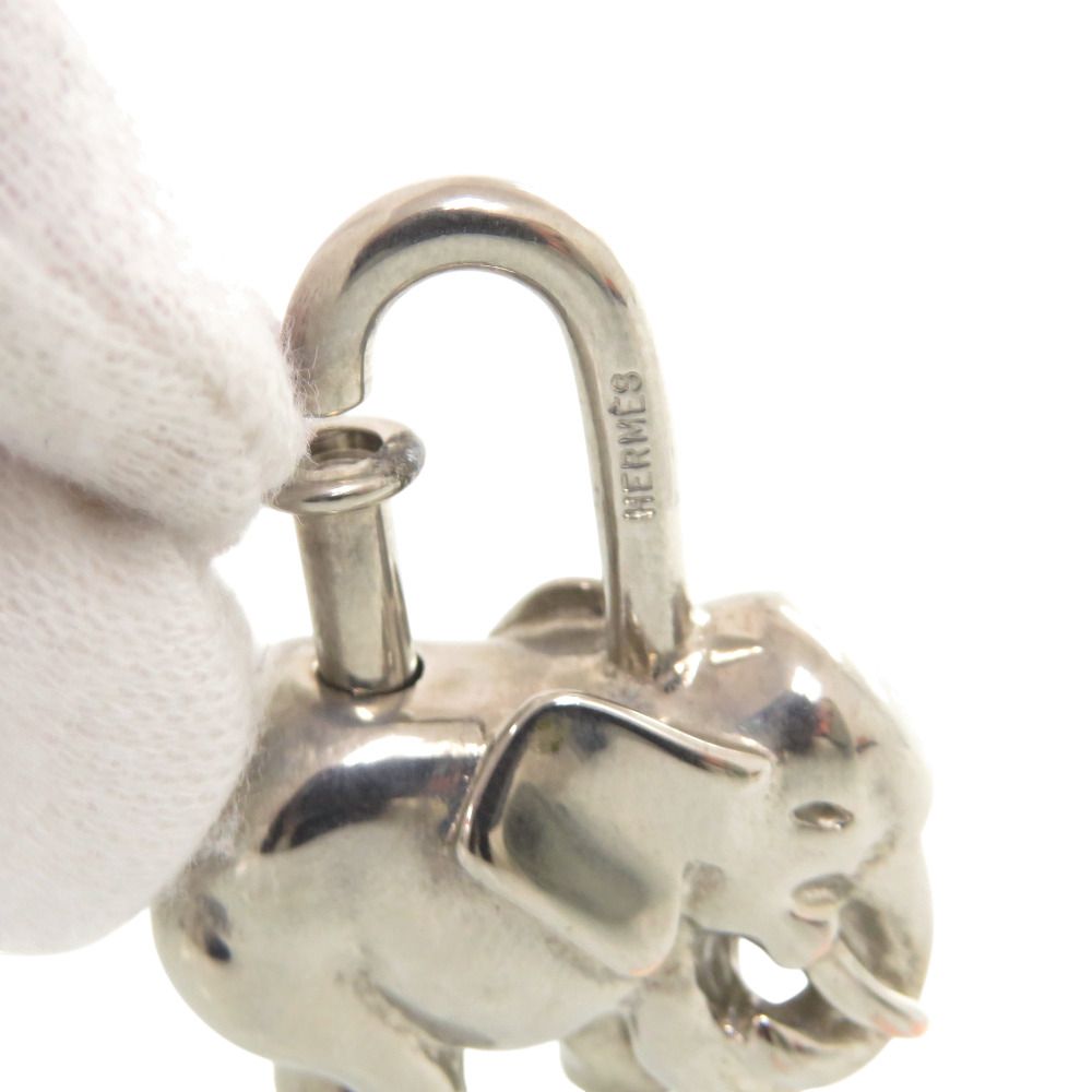 Hermes Elephant Charm Cadena Metal Silver Keychain — view 3