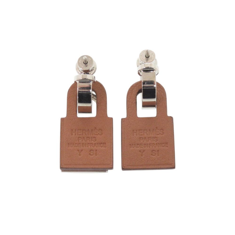 Hermes O'kelly Metal Swift Silver Brown Earrings — view 2
