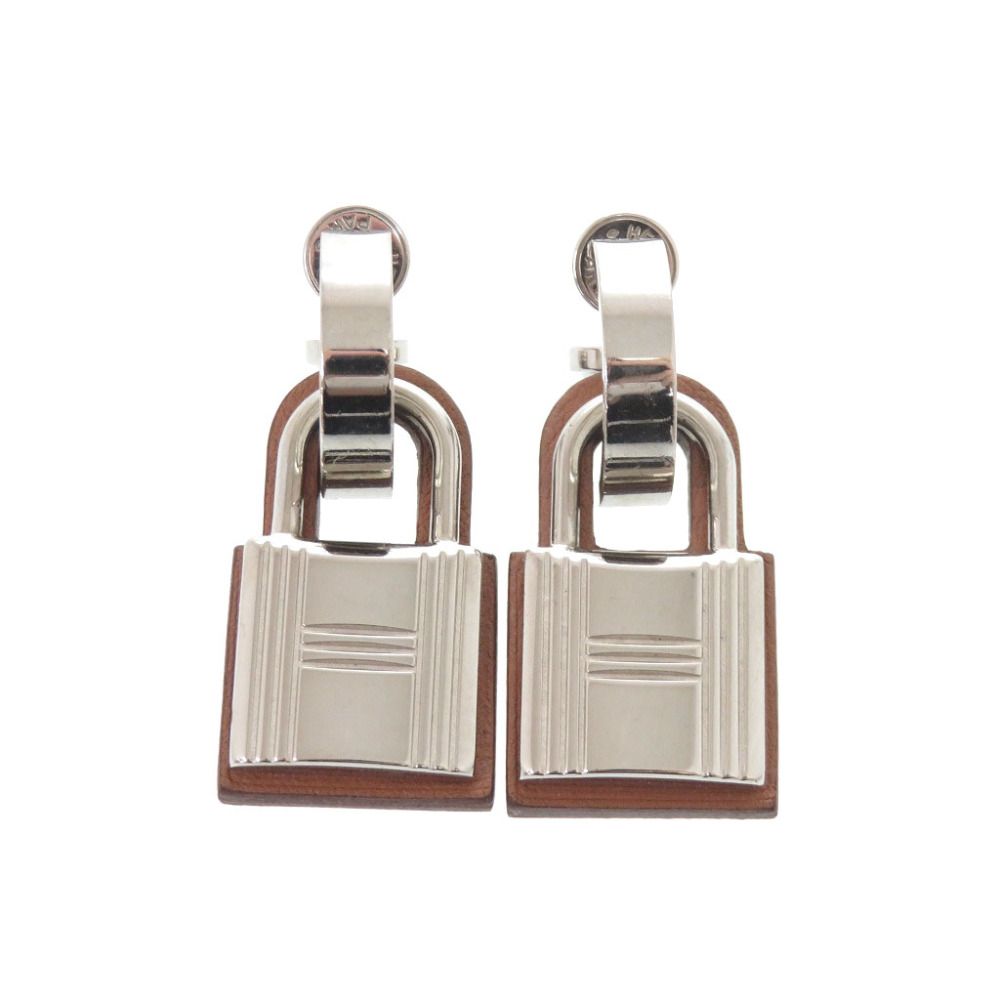 Hermes O'kelly Metal Swift Silver Brown Earrings