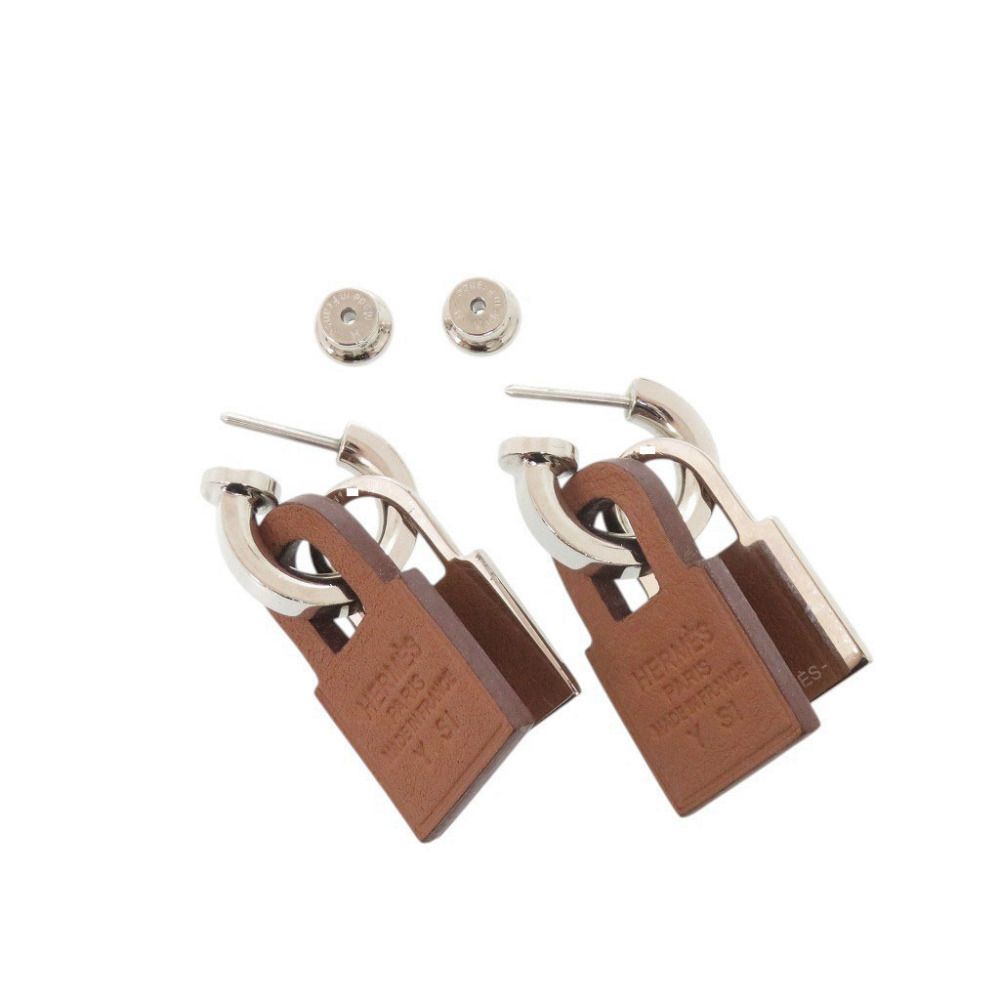 Hermes O'kelly Metal Swift Silver Brown Earrings — view 3