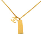 Chanel CC Logo Plate Necklace Metal Enamel Gold — view 5