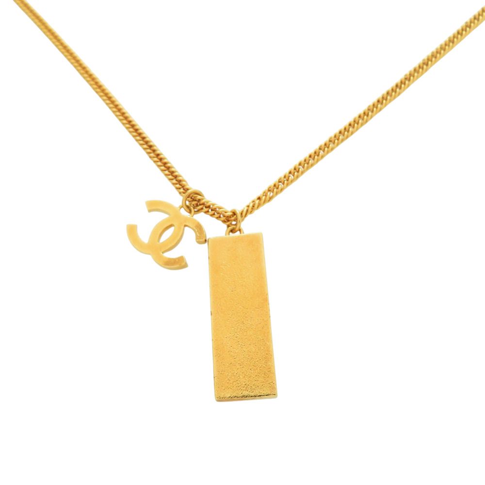 Chanel CC Logo Plate Necklace Metal Enamel Gold — view 5