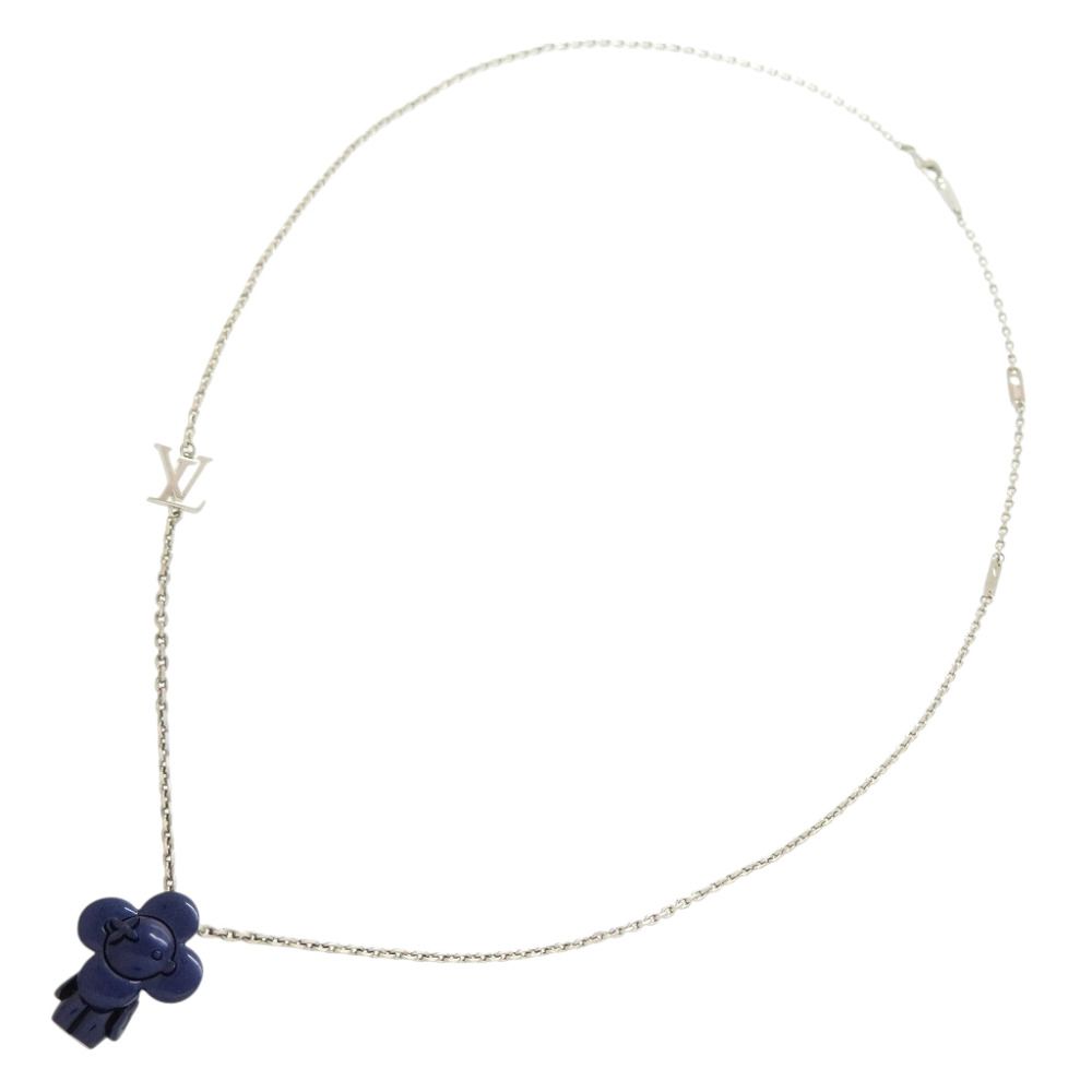 Louis Vuitton Vivienne Metal Charm Necklace Silver Blue