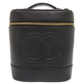 Chanel CC Logo Caviar Leather Black Gold Vanity Makeup Pouch