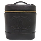 Chanel CC Logo Caviar Leather Black Gold Vanity Makeup Pouch