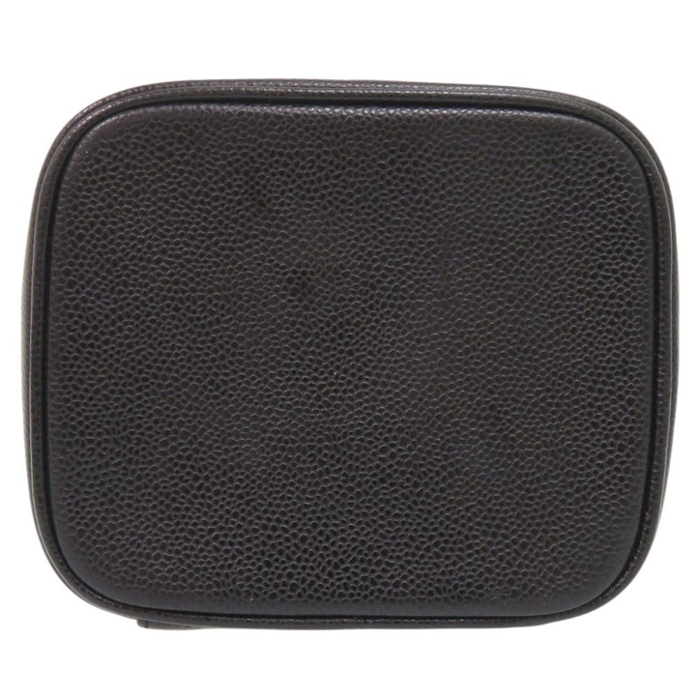 Chanel CC Logo Caviar Leather Black Gold Vanity Makeup Pouch — view 4