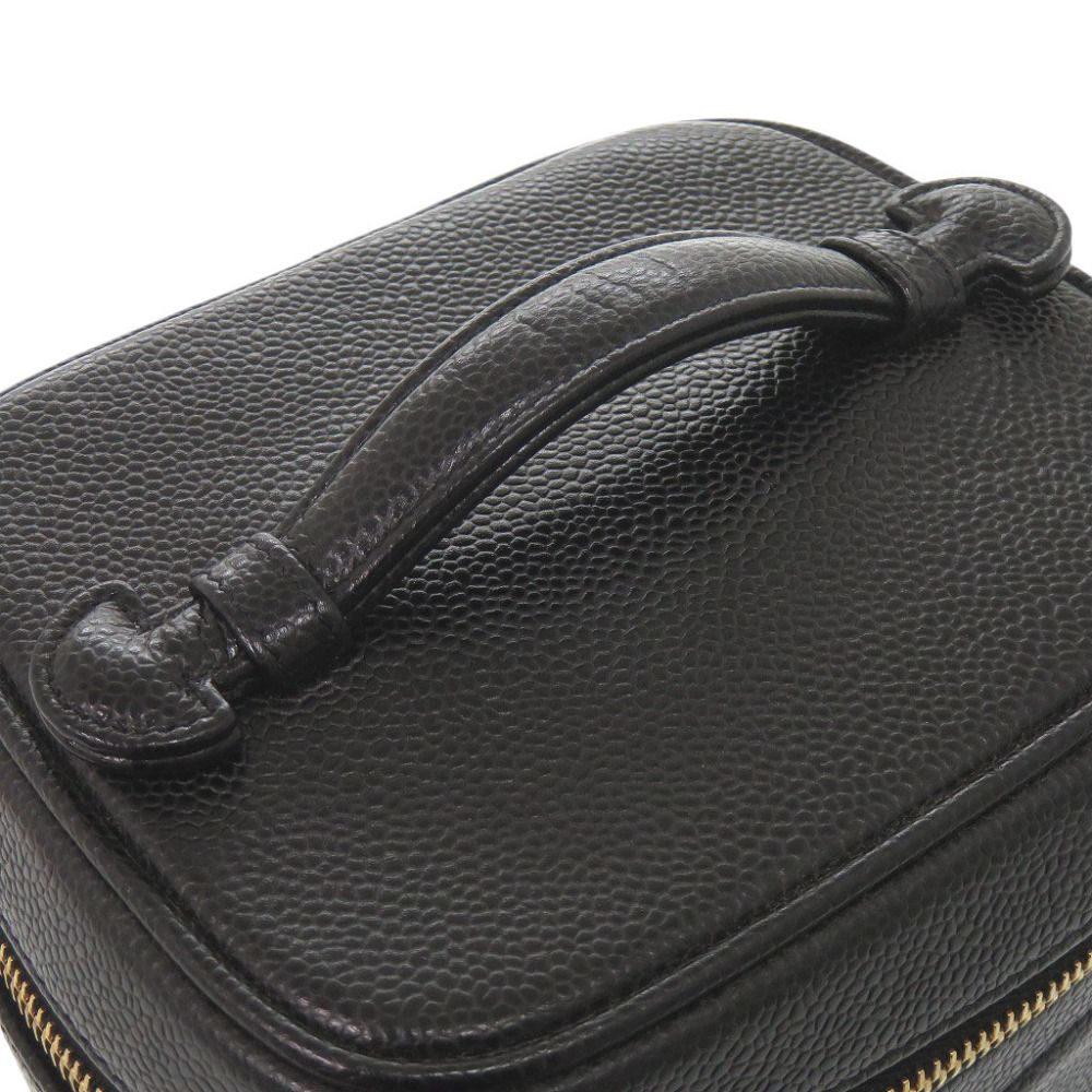 Chanel CC Logo Caviar Leather Black Gold Vanity Makeup Pouch — view 6