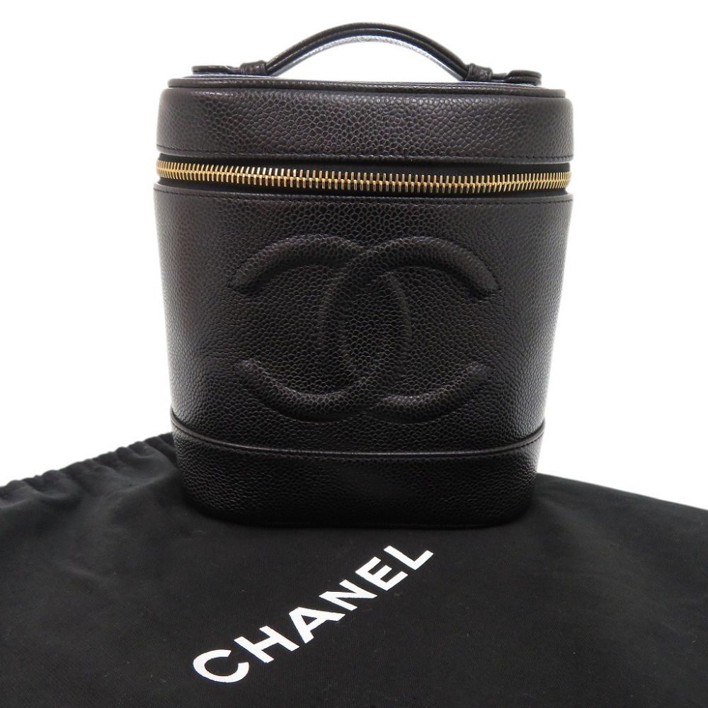 Chanel CC Logo Caviar Leather Black Gold Vanity Makeup Pouch — view 2