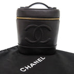 Chanel CC Logo Caviar Leather Black Gold Vanity Makeup Pouch — view 2