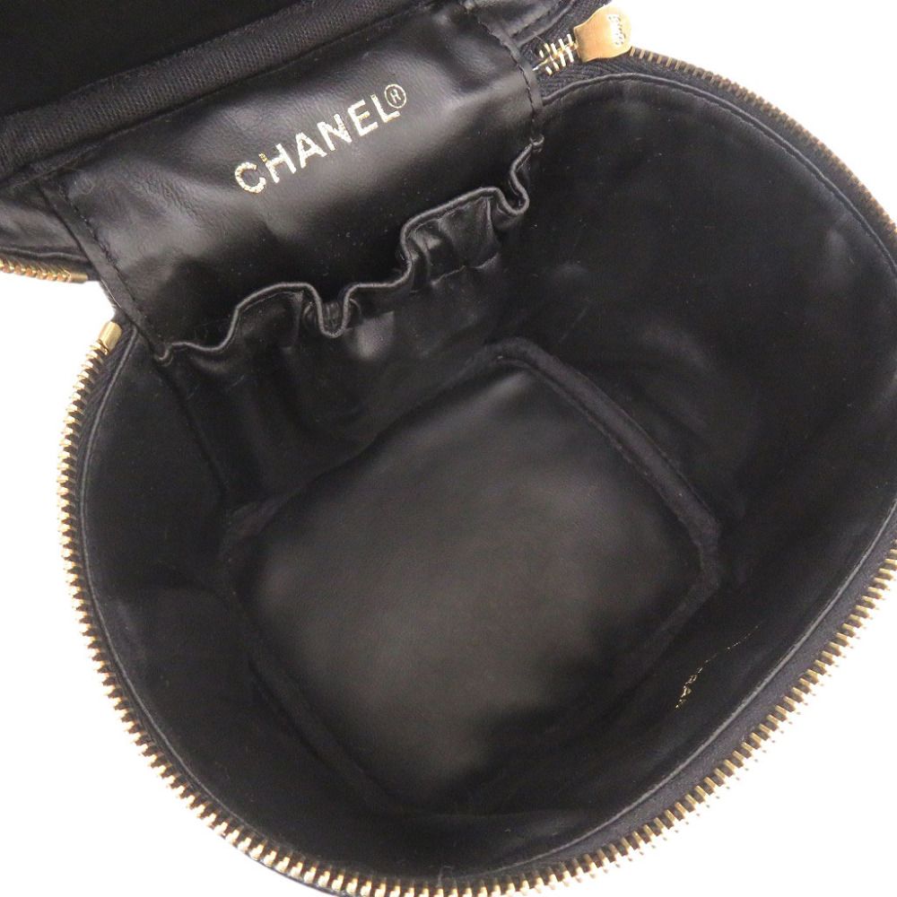 Chanel CC Logo Caviar Leather Black Gold Vanity Makeup Pouch — view 7