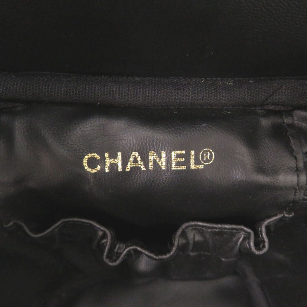 Chanel CC Logo Caviar Leather Black Gold Vanity Makeup Pouch — view 8