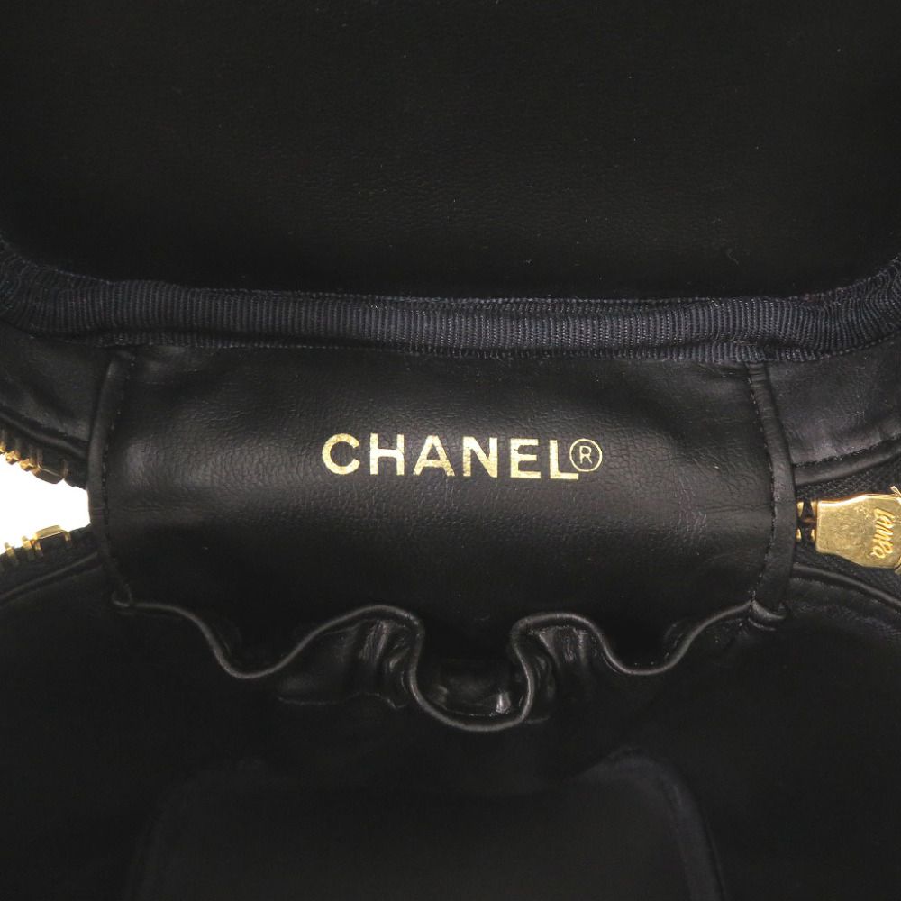 Chanel CC Logo Caviar Leather Black Gold Vanity Makeup Pouch — view 7