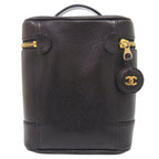 Chanel CC Logo Caviar Leather Black Gold Vanity Makeup Pouch — view 2