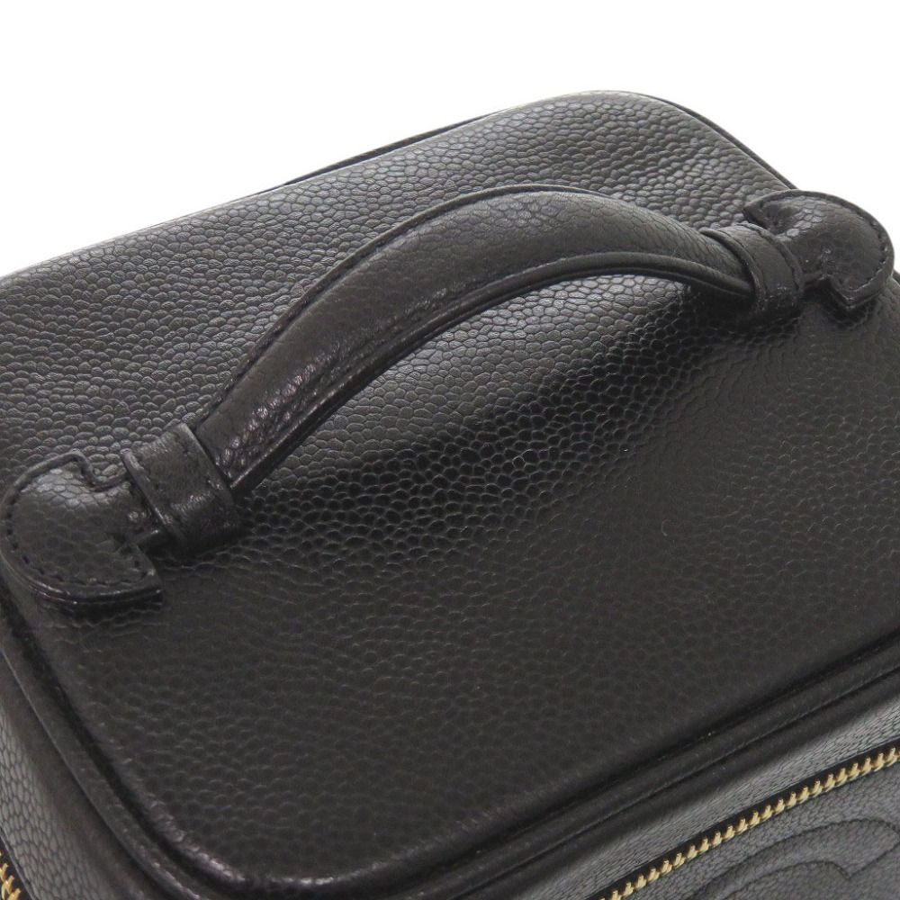 Chanel CC Logo Caviar Leather Black Gold Vanity Makeup Pouch — view 5