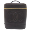 Chanel CC Logo Caviar Leather Black Gold Vanity Makeup Pouch