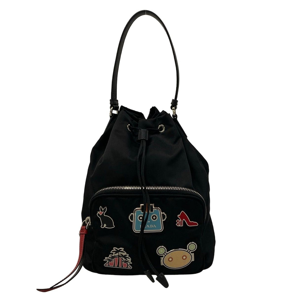 Prada Handbag Black Drawstring Robot Leather