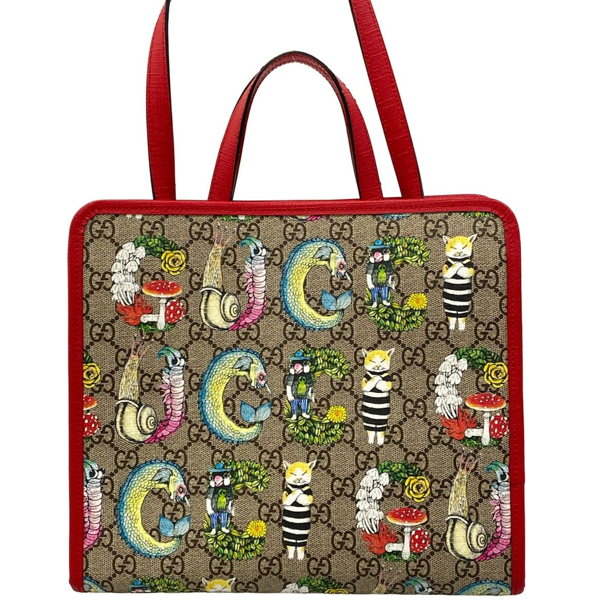 Gucci Tote Bag Children's Yuko Higuchi GG Supreme Beige Red Multi Leather — view 3