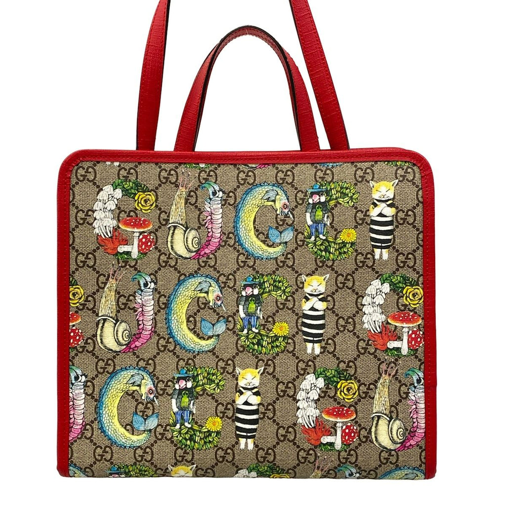 Gucci Tote Bag Children's Yuko Higuchi GG Supreme Beige Red Multi Leather — view 4